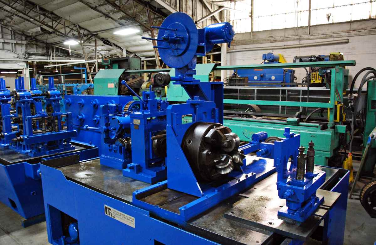 AEF Tube Mill Welding Section, 3-Roll Weld Pressure Unit, Scarfing Stand