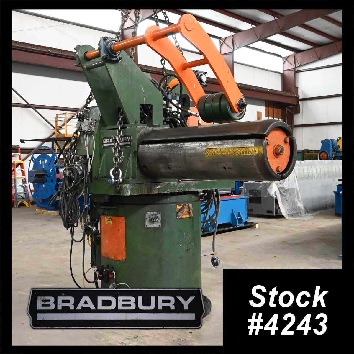 20,000 Lb. x 48″ BRADBURY Double Uncoiler w/Hold Downs & Coil Car